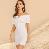 Views From The Meadow White Bardot Mini Dress - Fashion Genie Boutique
