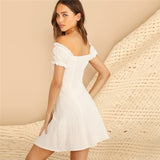 Got Me Moving White Bardot Button Up Mini Dress - Fashion Genie Boutique