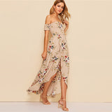 Blushing Blooms Nude Bardot Maxi Dress - Fashion Genie Boutique