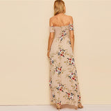 Blushing Blooms Nude Bardot Maxi Dress - Fashion Genie Boutique