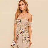 Blushing Blooms Nude Bardot Maxi Dress - Fashion Genie Boutique