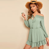 Seaside Skipper Green Bardot Smock Mini Dress - Fashion Genie Boutique