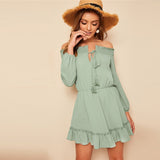 Seaside Skipper Green Bardot Smock Mini Dress - Fashion Genie Boutique