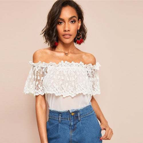 Flirt Factor White Lace Bardot Top - Fashion Genie Boutique