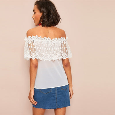 Flirt Factor White Lace Bardot Top - Fashion Genie Boutique
