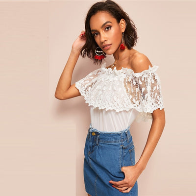 Flirt Factor White Lace Bardot Top - Fashion Genie Boutique