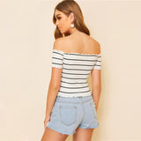 Hot Stuff White Stripe Bardot Crop Top - Fashion Genie Boutique
