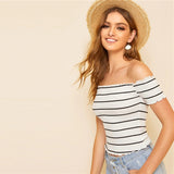 Hot Stuff White Stripe Bardot Crop Top - Fashion Genie Boutique