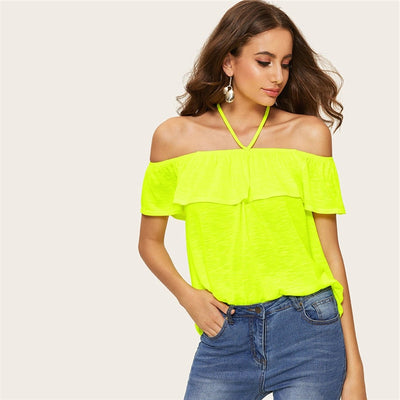 Sunny Story Neon Green Bardot Halter Top - Fashion Genie Boutique