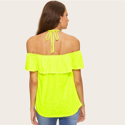 Sunny Story Neon Green Bardot Halter Top - Fashion Genie Boutique