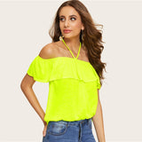 Sunny Story Neon Green Bardot Halter Top - Fashion Genie Boutique