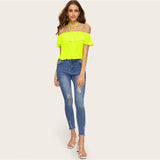 Sunny Story Neon Green Bardot Halter Top - Fashion Genie Boutique