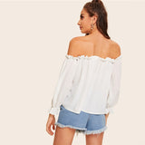 Shopping Spree White Bardot Long Sleeve Gypsy Top - Fashion Genie Boutique