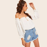 Shopping Spree White Bardot Long Sleeve Gypsy Top - Fashion Genie Boutique