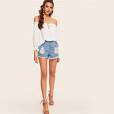 Shopping Spree White Bardot Long Sleeve Gypsy Top - Fashion Genie Boutique