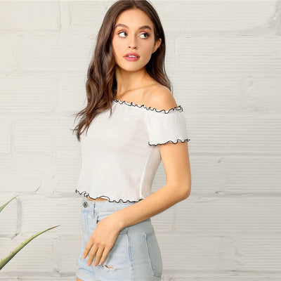 Clear Sailing White Bardot Crop Top - Fashion Genie Boutique