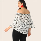 Attention To Detail White Polka Dot Long Sleeve Bardot Top - Plus Size - Fashion Genie Boutique